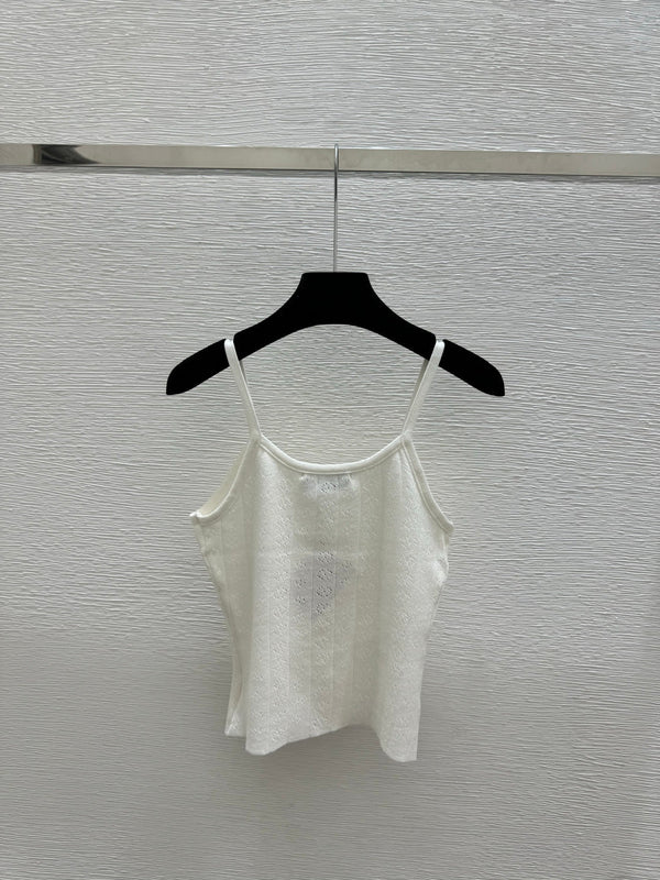 Miumiu 2026 Knitted Camisole White and Pink Tencel Cotton 136085