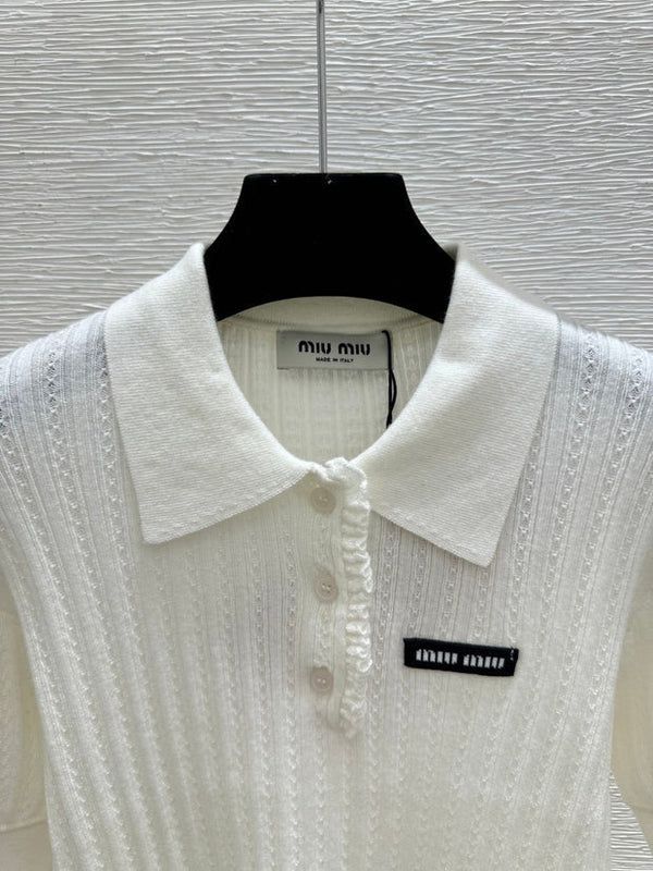 Miu 2026 Collared Knit Short-Sleeve Shirt Wool 516815