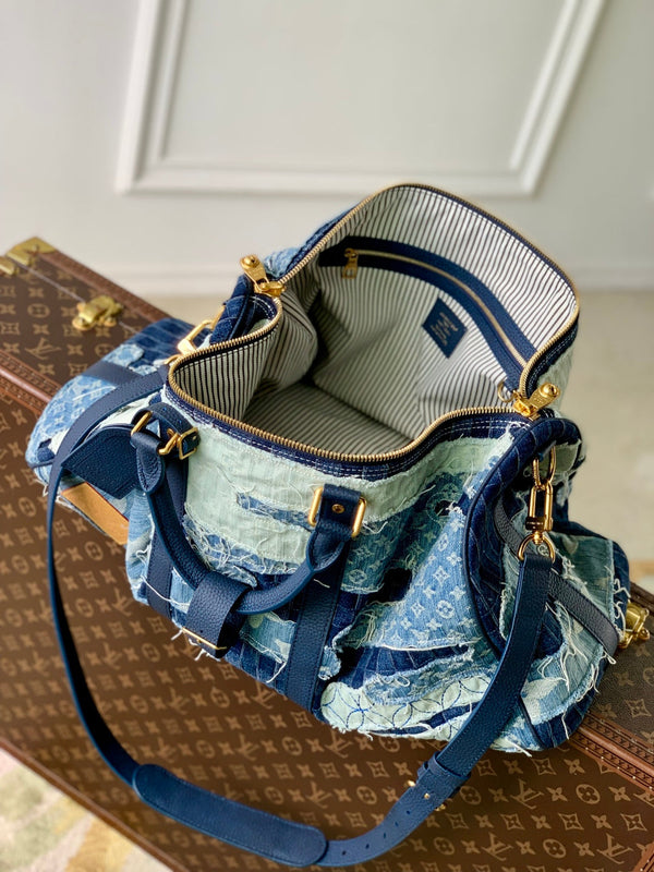 LV 2025 Keepall Bandoulière 50 Bag Blue Denim Cowhide 346569