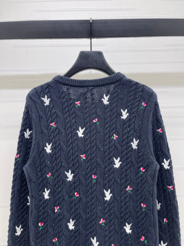 CD SS26 Crew Neck Embroidered Knit Cardigan Navy Blue Cashmere 351073