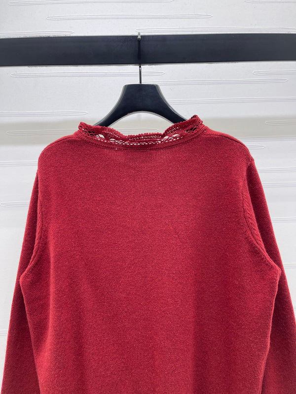 CC 26 Lace-Trimmed Knit Cardigan Red Wool 340992