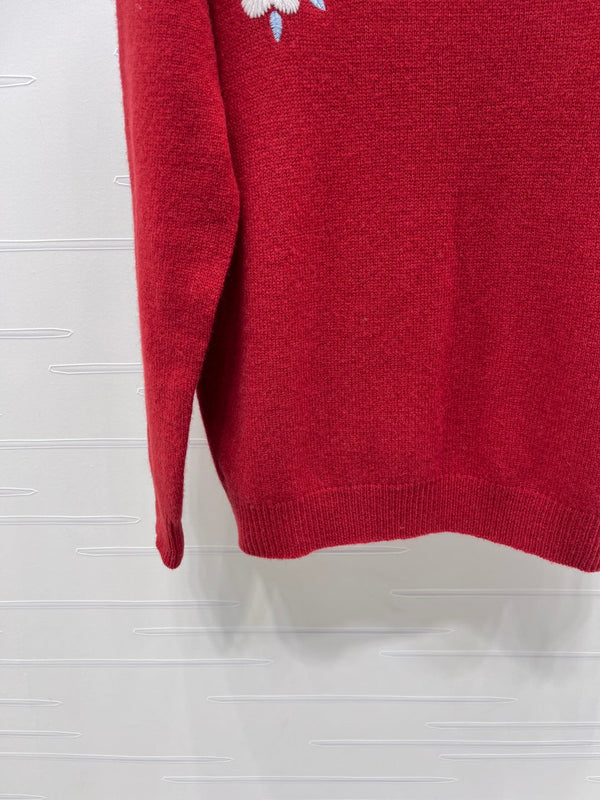 Chanel Floral Patterns Red Sweater Embroidered 340997