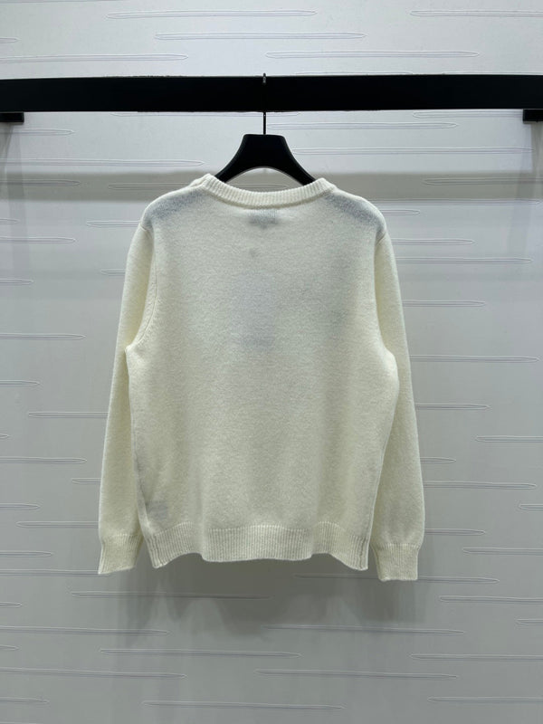 Chanel Floral Patterns White Cream Sweater Embroidered 340996