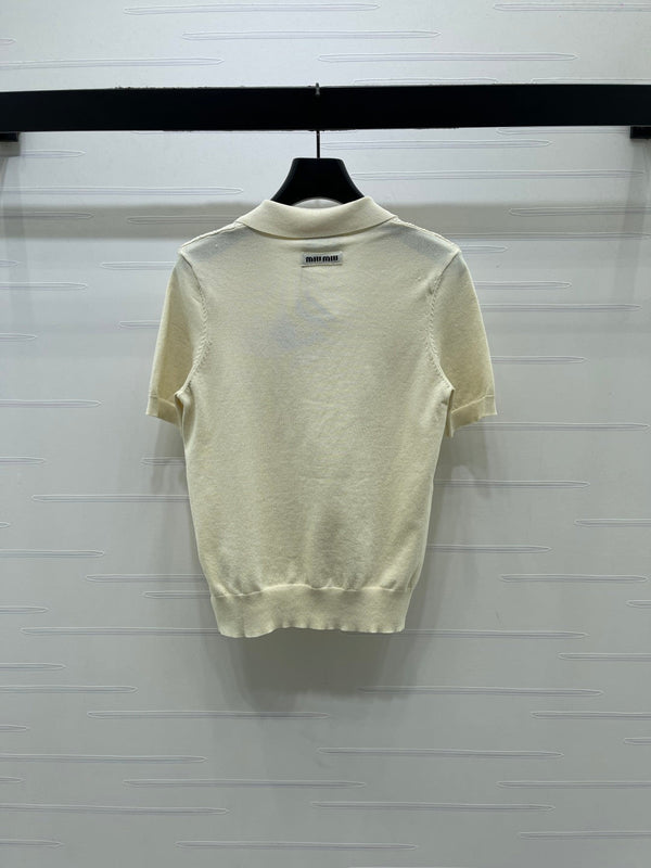 Miu Cable Knit Short-Sleeved Shirt Linen Silk