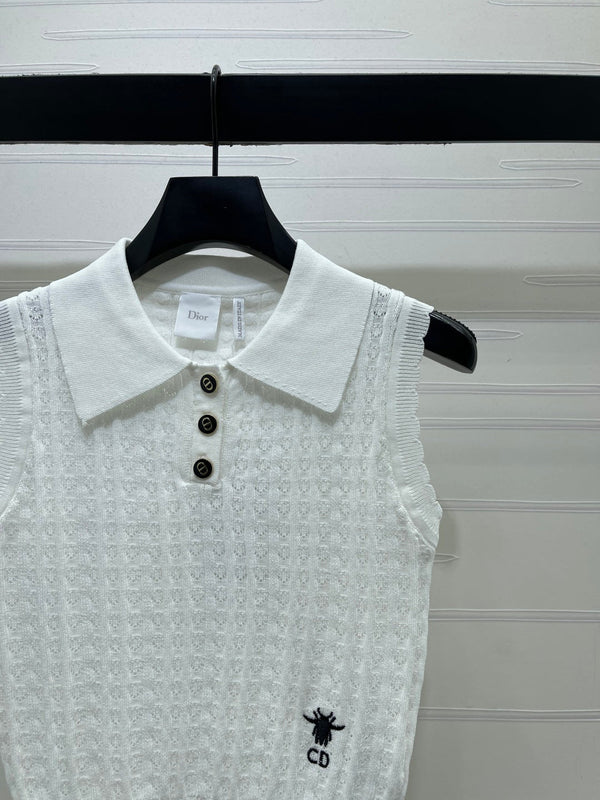 CD Collared Knit Vest White Wool Acrylic Nylon Polyester 397479