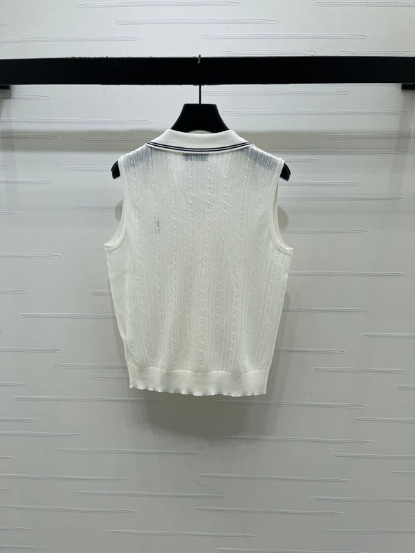 YSL Collared Knit Vest Spun Silk Linen 397453