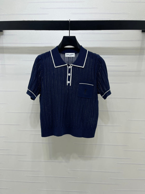 YSL 26s Knit Short-Sleeved Top Silk Linen 401585