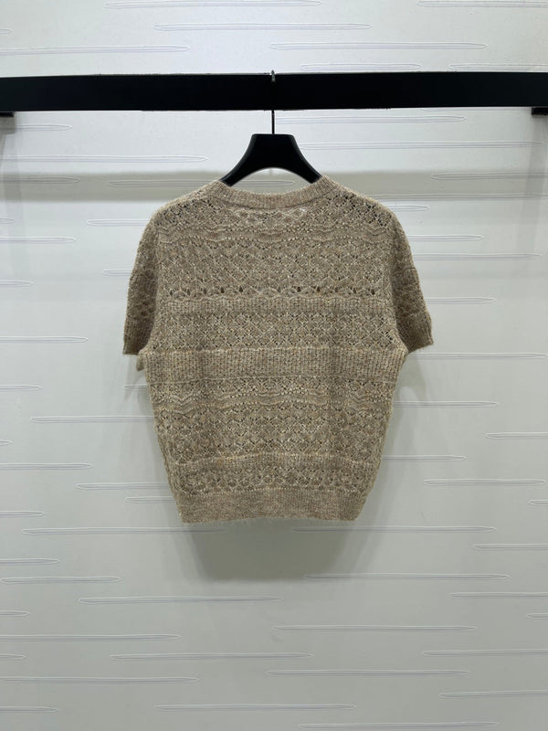CC Pattern Knit Short-Sleeve T-Shirt Wool 422029