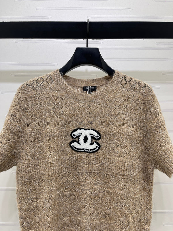 CC Pattern Knit Short-Sleeve T-Shirt Wool 422029