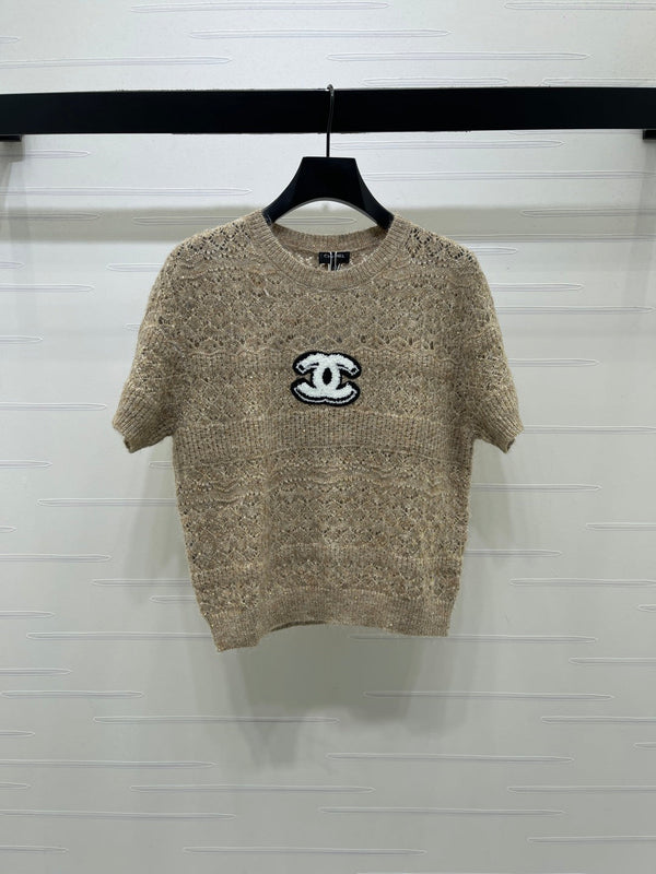 CC Pattern Knit Short-Sleeve T-Shirt Wool 422029