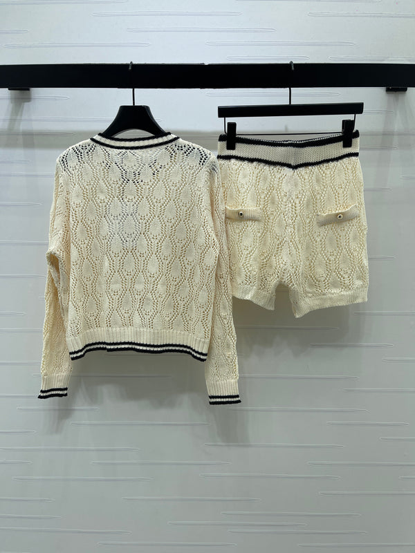 CC 26s Open-Knit Cardigan Shorts Set Cream Wool 427247