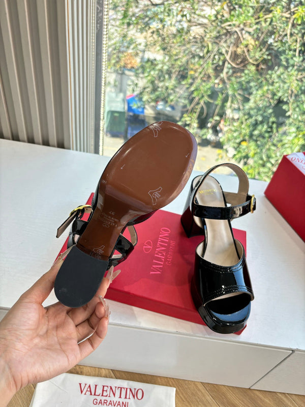 Valentino Fawcette Platform Sandal Black Patent Leather 702278