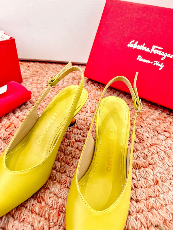 Ferragamo Salvatore Slingback Yellow Sheepskin 760457