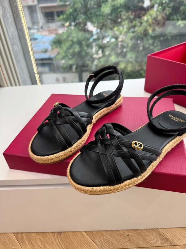 VLTN Bribri Espadrille Sandals Black Leather 933613