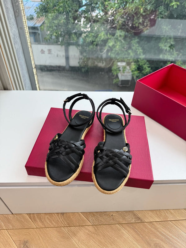 VLTN Bribri Espadrille Sandals Black Leather 933613
