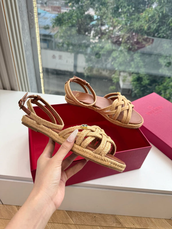 VLTN Bribri Espadrille Sandals Brown Raffia Leather 933618