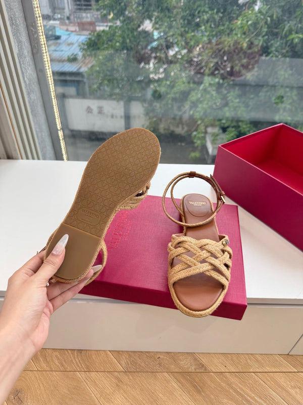 VLTN Bribri Espadrille Sandals Brown Raffia Leather 933618