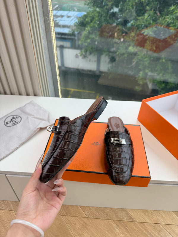 HM 26s Destin Mule Chocolat Matte Crocodile Leather 967708