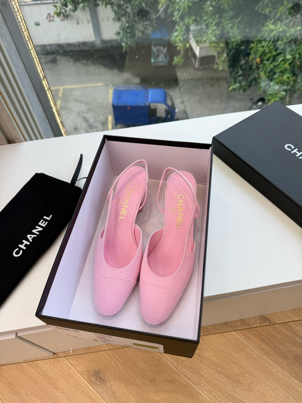 CC 26s Square Toe Slingback Pumps Pink Canvas 126545