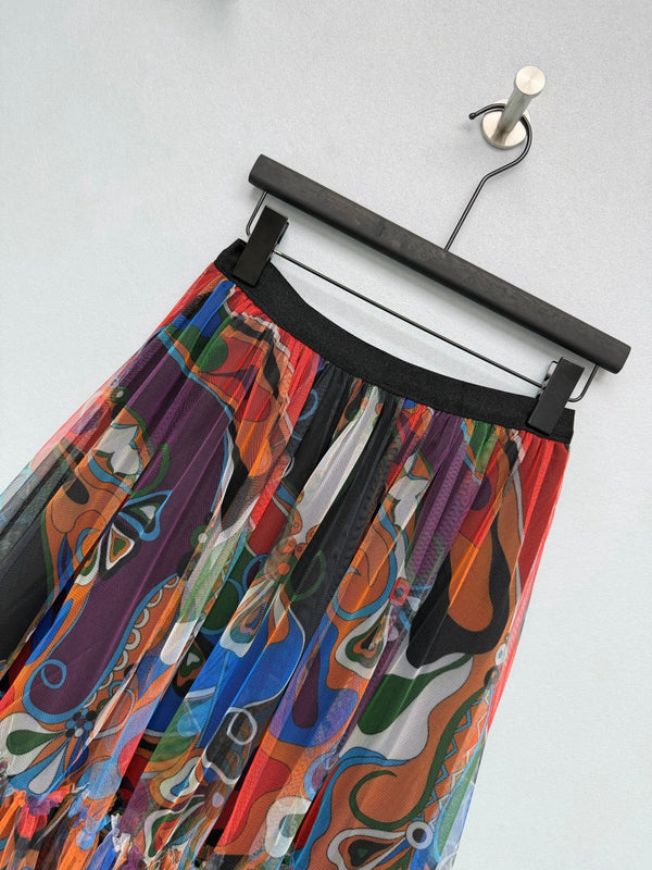 Pucci 26s Mesh Midi Skirt Orange Black Cotton Polyester 371732
