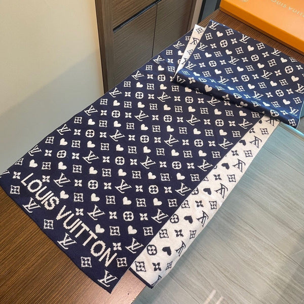 LV Latest Style Scarf 180cm Dark Blue Knitted Cashmere 973140