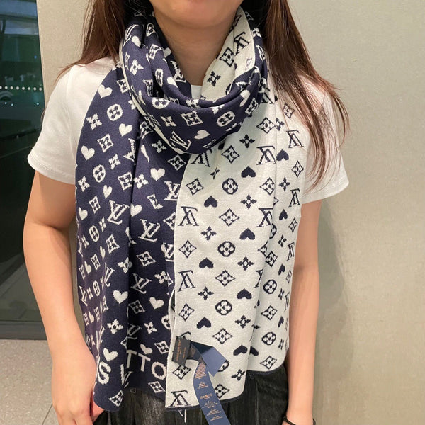 LV Latest Style Scarf 180cm Dark Blue Knitted Cashmere 973140