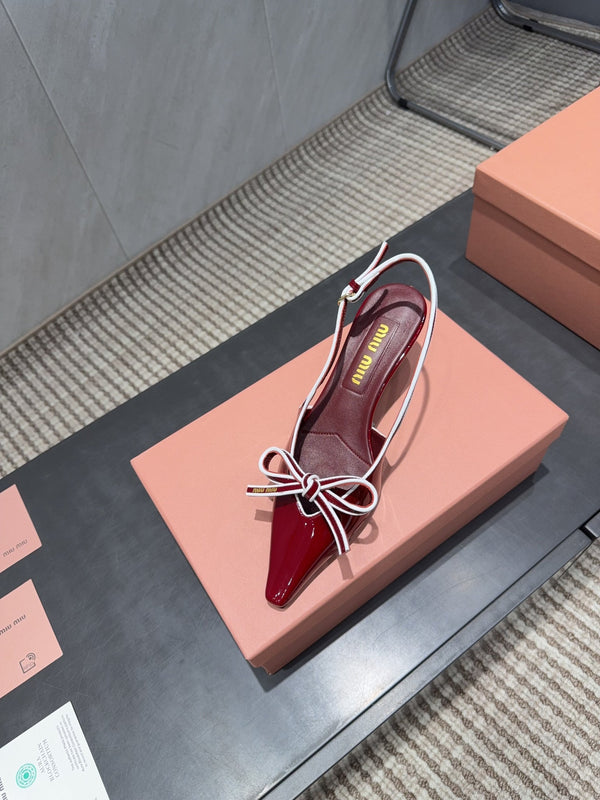 Miu 26s Slingback 55mm In Dark Red Calfskin With Bow