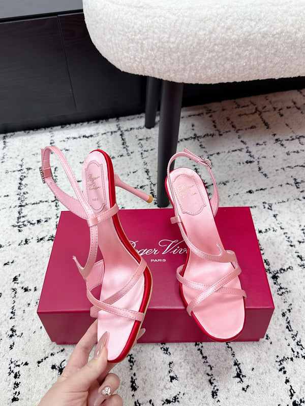 RV Rose Vivier Sandals 10cm Pink Satin 617306