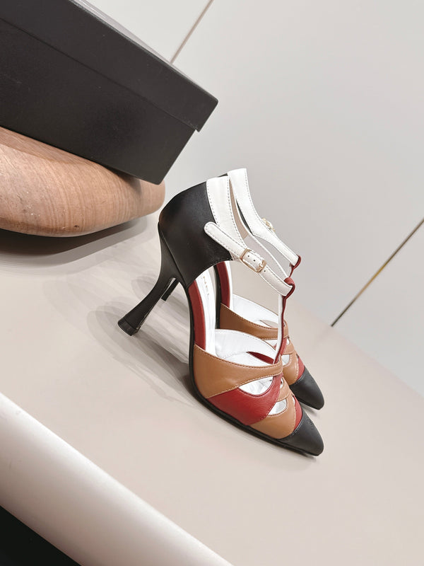 CC 26s Pointed-toe Slingback 9.5cm Black Brown Red Sheepskin 876260