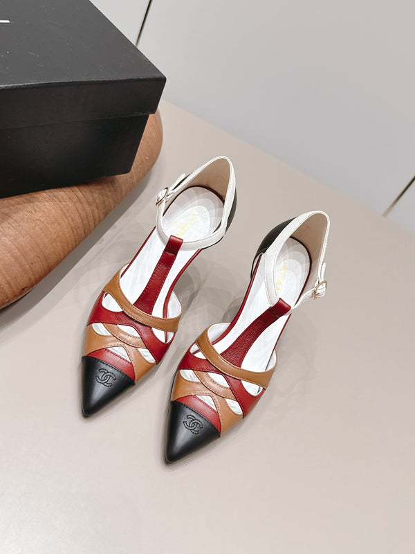 CC 26s Pointed-toe Slingback 9.5cm Black Brown Red Sheepskin 876260