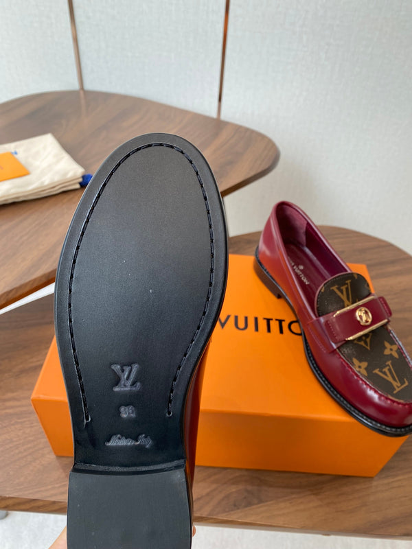 LV Academy Loafer Brown Monogram Canvas & Burdundy Patent Leather 477727
