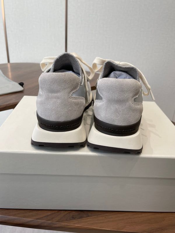 Brunello Runners With Shiny Eyelets Grey Suede Cotton 624469