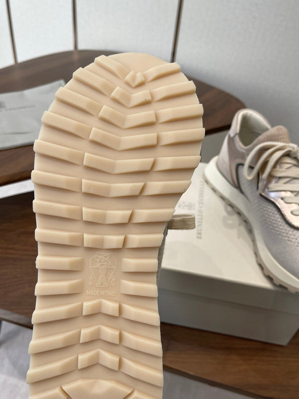 Brunello Runners With Shiny Eyelets Light Grey Suede Cotton 624471