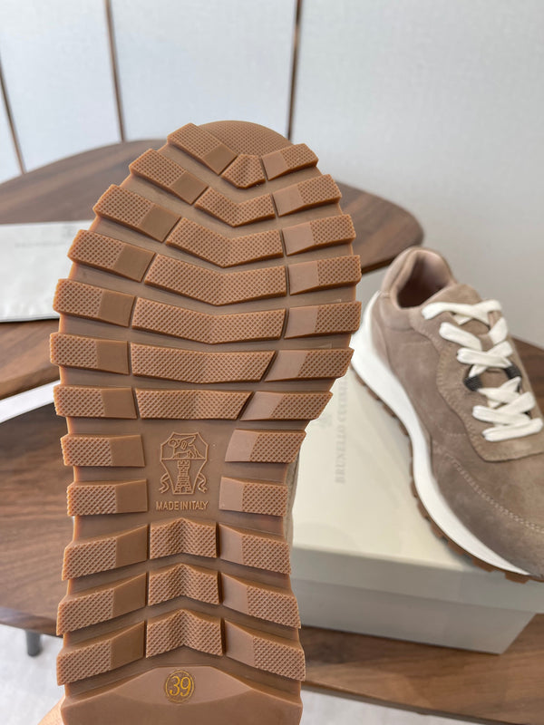 Brunello Runners With Shiny Details Light Taupe Suede 624482