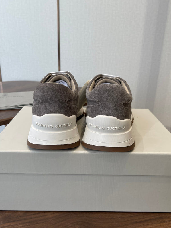 Brunello Runners With Shiny Tab Dark Taupe Suede 624494