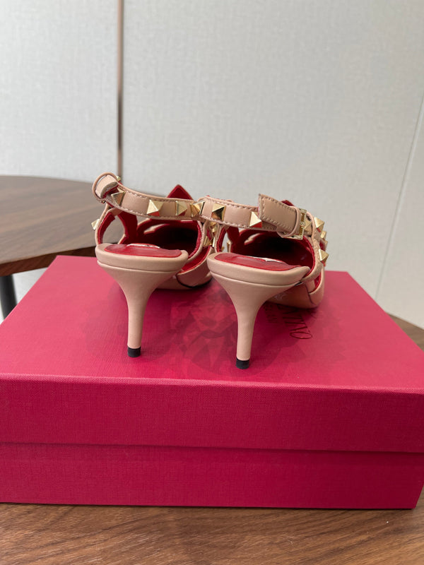 VT Studdy Pumps 65mm Beige Red Leather 624352