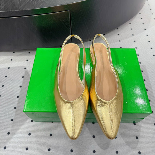 BV 26s Slingback Flats Gold Calfskin