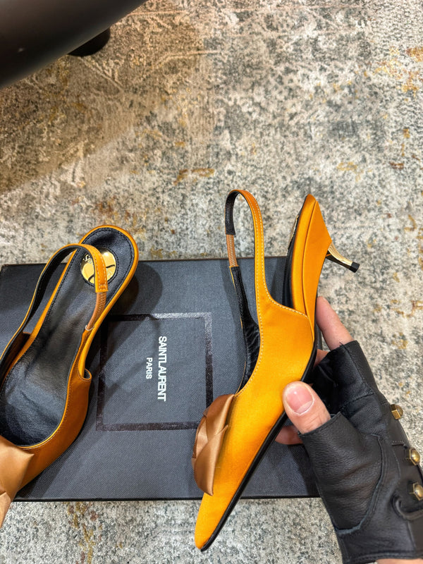 YSL Dakota Pumps 50mm Orange Satin 637209