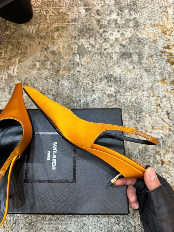 YSL Anne-Marie Slingback 8cm Orange Satin 637213