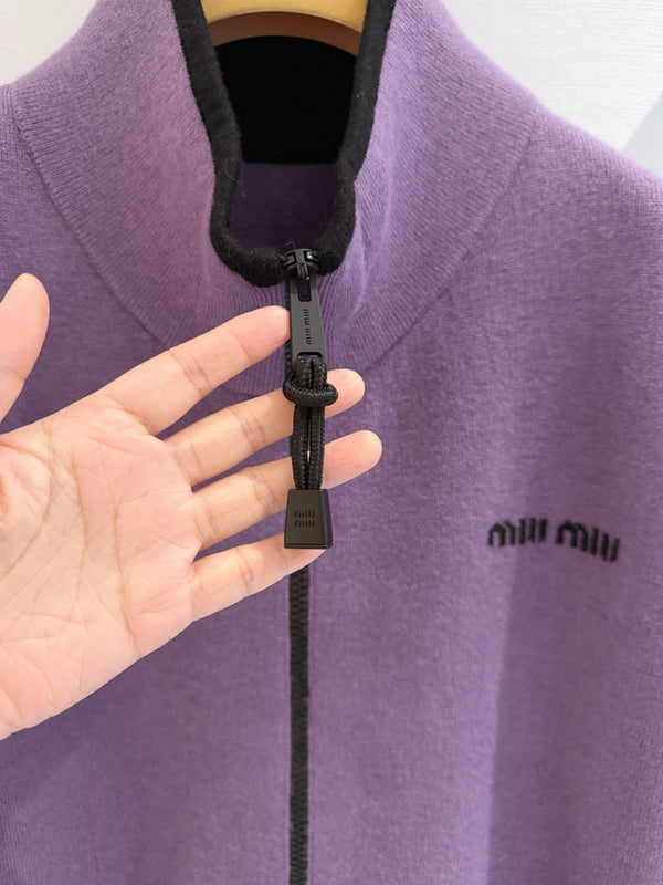 Miu 26s Stand-Collar Coat Purple Polyester 418743
