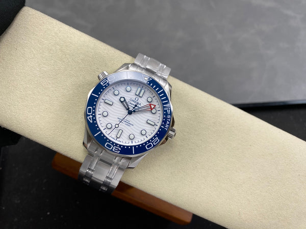 Omega Seamaster 42mm White Dial Blue Bezel Steel