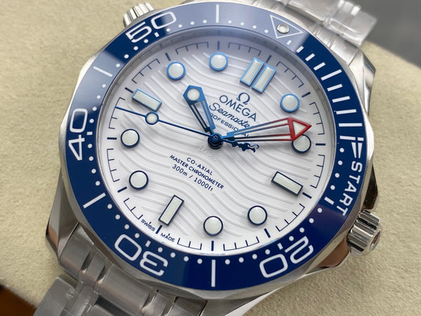 Omega Seamaster 42mm White Dial Blue Bezel Steel