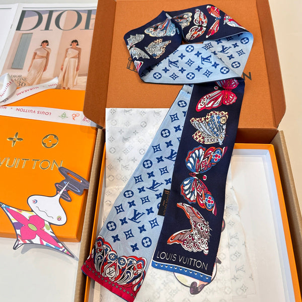 LV Twilly Mini Scarf 86 Dark Blue Silk Twill 967478