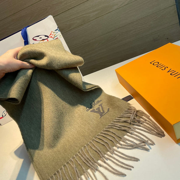 LV Men's Scarf 180cm Olive Green Wool Cashmere 978828