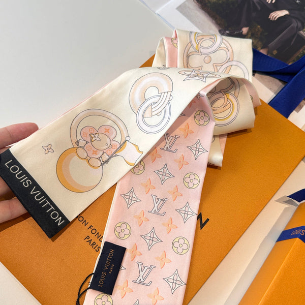LV Twilly Mini Scarf 105 Pink Beige Silk Twill 147675