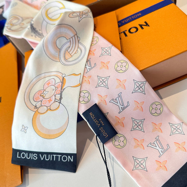 LV Twilly Mini Scarf 105 Pink Beige Silk Twill 147675