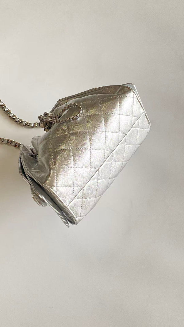 CC 2025 Hobo Bag Silver 22cm Metallic Grained Calfskin