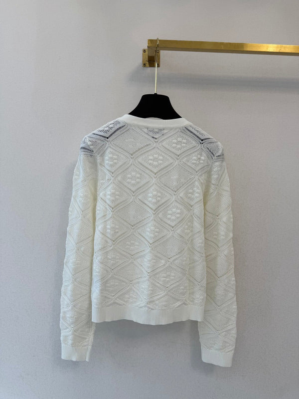 CC 26s Diamond Pattern Pointelle Cardigan White Wool 423113