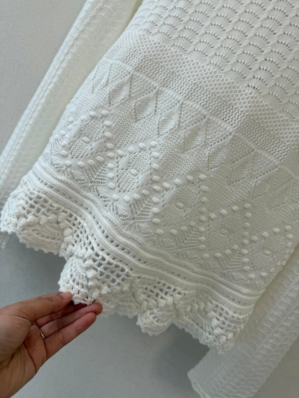CC 26s Lace Knit Tie-Front Cardigan White Wool 423117