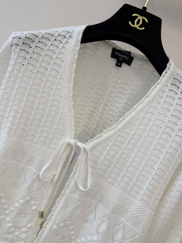 CC 26s Lace Knit Tie-Front Cardigan White Wool 423117